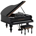 Classic Black Blüthner Grand Piano With Intricate Lyre Design And Matching Wooden Bench