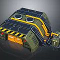 Industrial Green Sci Fi Structure With Yellow Pipes Black Warning Stripes Circular Vents And Metallic Hatch