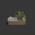 Whimsical Cartoon Scenic Model With Small Houses Tall Trees Wooden Gazebo And Winding Pathways