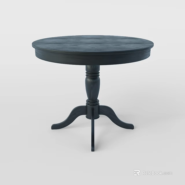Black Round Coffee Table With Decorative Pedestal And Three Legged Base 3d model