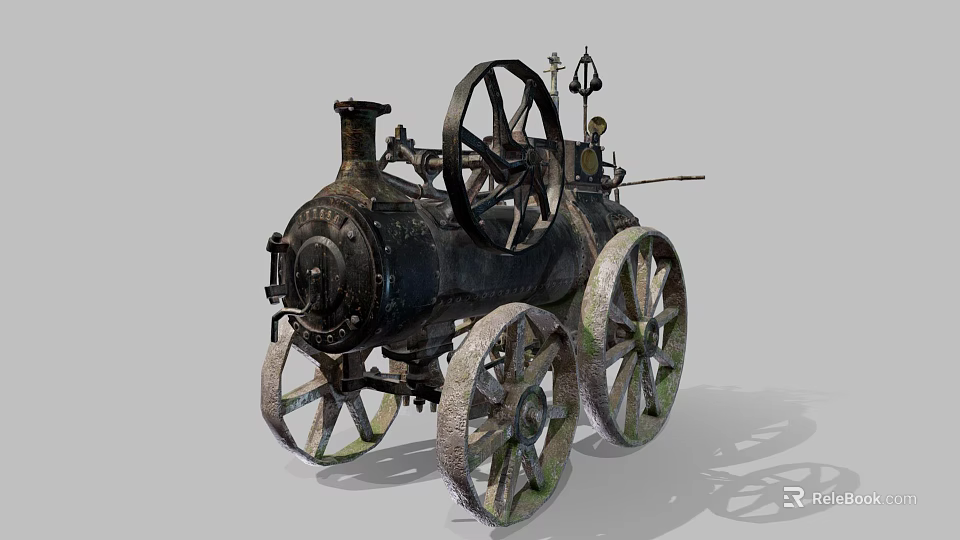 Vintage Old Fashioned Steam Engine With Large Wheels And Intricate Mechanical Parts 3d model 