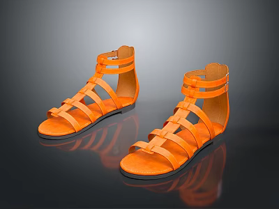 Stylish Orange Open Toe Sandals With Strappy Ankle Strap For Summer Wear 3d model