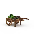 Rustic Wooden Cart Loaded with Fresh Green Watermelons and Wooden Wheels Structure