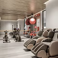 Modern Gym With Fitness Equipment And Massage Chairs