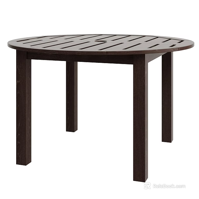 Modern Dark Brown Round Slatted Solid Wood Outdoor Dining Table For Patio And Backyard Use 3d model 