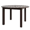 Modern Dark Brown Round Slatted Solid Wood Outdoor Dining Table For Patio And Backyard Use