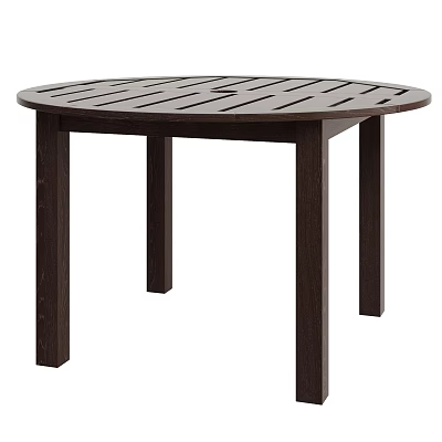 Modern Dark Brown Round Slatted Solid Wood Outdoor Dining Table For Patio And Backyard Use 3d model