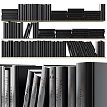Numerous Books and Magazines Neatly Arranged on Shelves with Black Spines