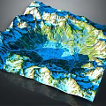 Garden Landscape with 3D Terrain Model Mountains Green Vegetation and Blue Water Areas