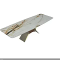 Modern Dining Table Set With White Marble Top And X Shaped Gold Legs Design
