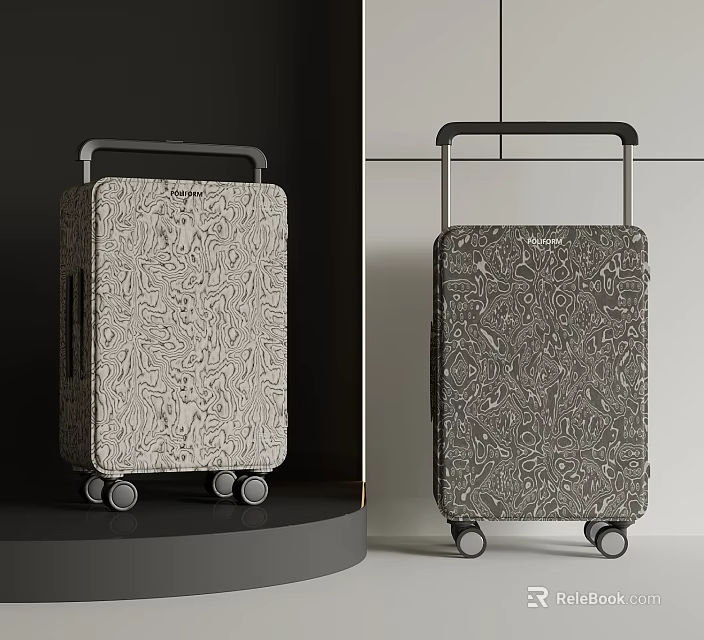 Modern Stylish Luggage With Unique Pattern Telescopic Handle And Rolling Wheels 3d model 