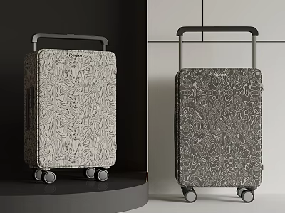Modern Stylish Luggage With Unique Pattern Telescopic Handle And Rolling Wheels 3d model
