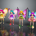 Game Movie Fairy Characters With Colorful Butterfly Wings And Flower Themed Outfits
