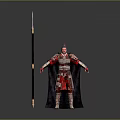 Ancient Armored Warrior Character With Long Decorated Spear And Traditional Gear
