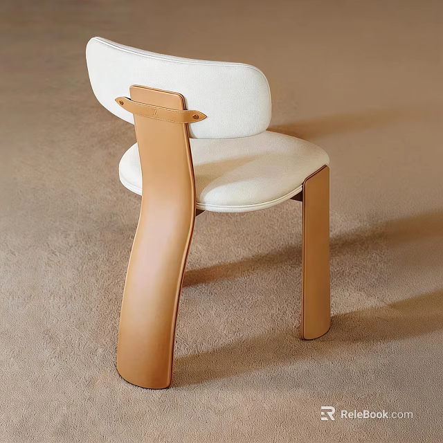Modern Minimalist Dining Chair With White Upholstered Seat And Brown Frame 3d model 