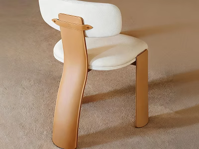 Modern Minimalist Dining Chair With White Upholstered Seat And Brown Frame 3d model