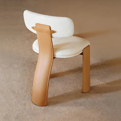 Modern Minimalist Dining Chair With White Upholstered Seat And Brown Frame 3d model