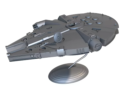 Detailed Millennium Falcon Spaceship Model On Display Stand With Metal Design 3d model