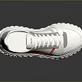White Lace Up Sneakers With Red Side Stripes And Thick Traction Sole Design