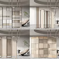 Modern Rattan Partition Screens With Grid Design And Indoor Plants