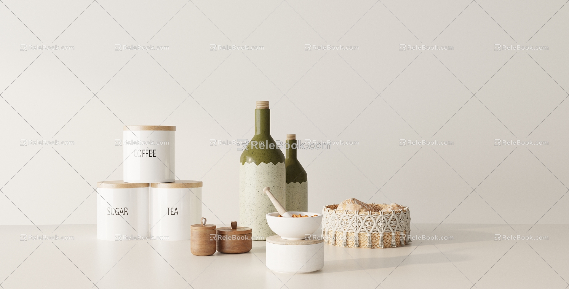 Modern kitchen supplies ornaments combination 3d model