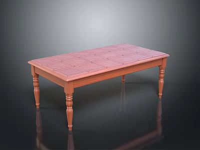 Wooden Long Table With Decorative Legs And Patterned Tabletop Modern Home Furniture Piece 3d model