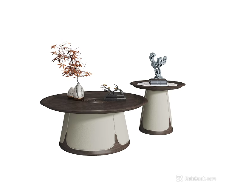 Elegant Modern Coffee Table With Unique Pedestal Base And Maple Branch Decoration 3d model