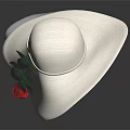 Female Bust Wearing Wide Brimmed White Hat With Green Decorations And Red Roses