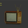 Vintage Television Set With Wooden Case Retro Antenna And Green Screen