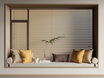 Log wind bay window cushion venetian blinds 3d model