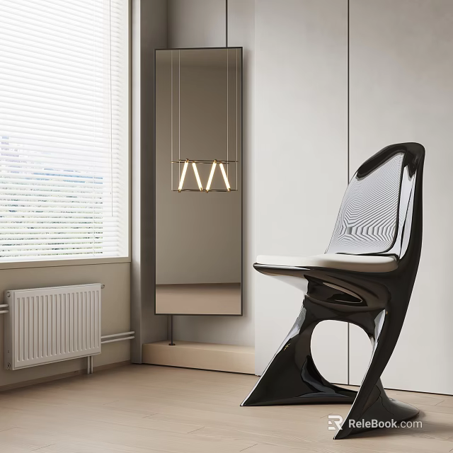 Modern Leisure Chair With Sleek Design In Minimalist Interior With Window Blinds And Hanging Lamp 3d model 