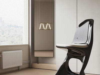 Modern Leisure Chair With Sleek Design In Minimalist Interior With Window Blinds And Hanging Lamp 3d model