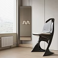 Modern Leisure Chair With Sleek Design In Minimalist Interior With Window Blinds And Hanging Lamp