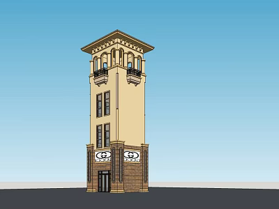 Multi Story Beige Brown Tower With Windows Balconies And Decorative Cornice 3d model