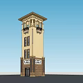 Multi Story Beige Brown Tower With Windows Balconies And Decorative Cornice