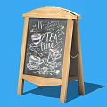 Wooden Chalkboard Signboard With Tea Time Text And Tea Cup Illustrations