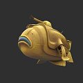 Yellow Striped Aquatic Animal With Submarine Like Design Blue Mouth And Cannon Structure