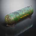 Green Rusted Cylindrical Flammable Liquid Storage Tank Industrial Equipment on Metal Stands