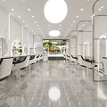 Modern Hair Salon Interior Design Featuring White Chairs Mirrors And Bright Lighting