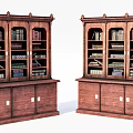 Traditional Wooden Bookcases with Glass Doors Filled with Books and Bottom Cabinets