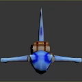 3D Blue Game And Movie Character With Big Eyes Brown Vest Red Belt Arms Outstretched