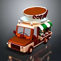 Coffee Truck Decorative Ornament Set with Large Coffee Cup Green White Awning