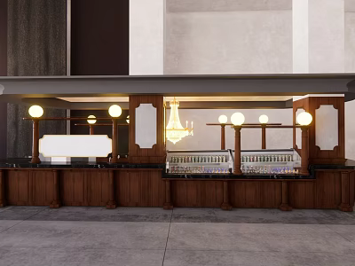 Elegant Mall Shop Interior With Wooden Counter Glass Display Cases Round Lights And Chandelier 3d model