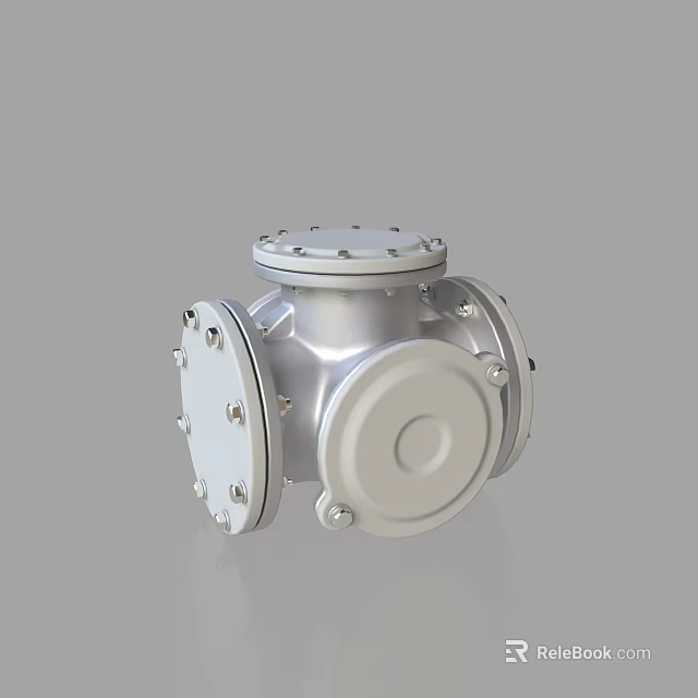 Silver Metal Industrial Mechanical Part With Cylindrical Flange And Bolt Fixings 3d model 
