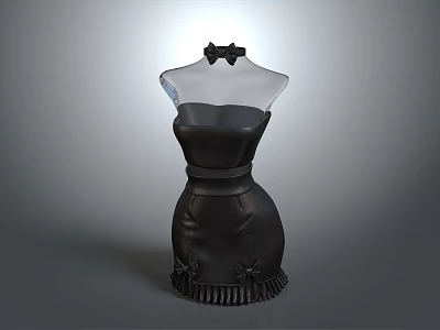 Black Strapless Evening Dress On Transparent Mannequin With Bow And Ruffled Hem 3d model