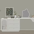 Modern White Dressing Table With Drawers Mirror Lamp And Decorative Makeup Items 3d model