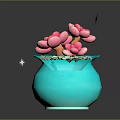 Pink Succulent Plants In Blue Pot With Shiny Star Decorations For Home Decor