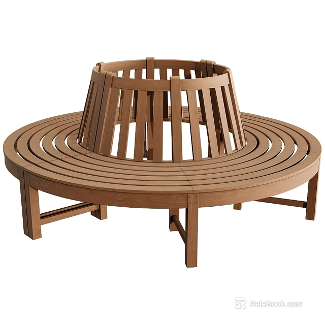 Circular Wooden Public Bench Outdoor Modern Simple Design With Ergonomic Structure 3d model 