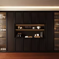 Modern Stylish Wine Cabinet With Dark Glass Doors And Shelves For Wine Bottles And Glasses