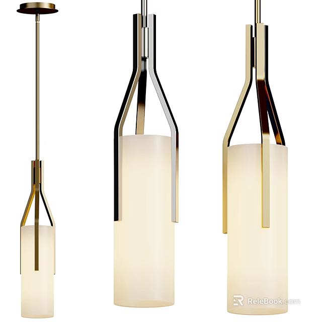 Sleek Modern Metallic Chandeliers With Geometric Frames And Cylindrical White Shades 3d model 